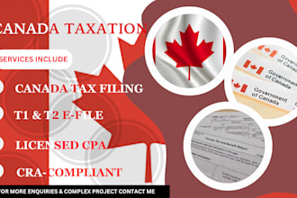 e file your canada t1, t2 tax returns as a licensed cpa, personal, corporate tax