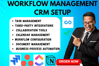 setup workflow management crm backlog jira asana clickup wrike notion connecteam
