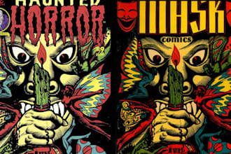 draw vintage illustration, 70s design and retro comic art comic book page