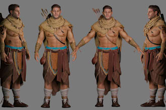 3d game character, realistic character, pbr texture, 3d rigging for unity and ue