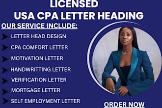 write, sign US CPA mortgage letter, tax, income letter,CPA statement,letter head