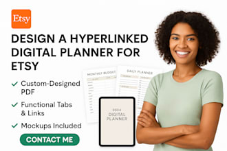 design a hyperlinked digital planner for etsy with mockups