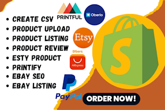 upload ebay listing SEO product listing import CSV on printful shopify esty 7win