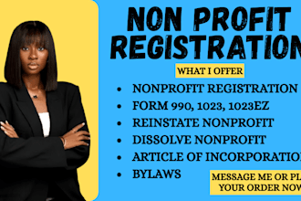 nonprofit registration, reinstate dissolve 501c3, bylaws, form 990, 1023, 1023ez