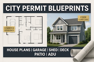 city permit blueprints architect for house plans, garage, shed, deck, patio, adu