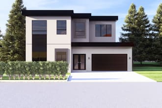 design 3d interior and exterior design with blue print for city permit