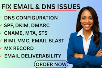 fix email deliverability spam, junk, spf, dkim, dmarc, mta sts, mx, bimi, vmc