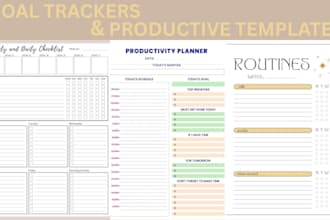 design daily planners,weekly routine schedules,goal trackers,productive template