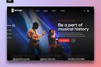 design event website, influencer, music studio website, ticket booking website