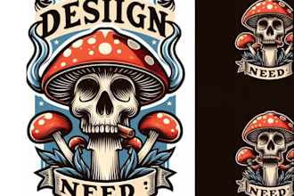 design retro skull t shirt mushroom logo