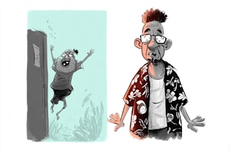 draw a cartoon character in a funny sketch