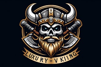 design luxury skull viking mascot logo with free source file