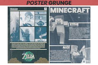 design grunge style posters for music, games, or events