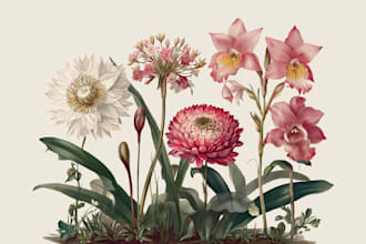 draw botanical illustration of flower illustration, plant illustration
