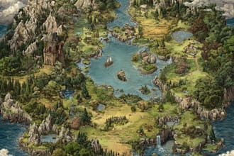 create a  fantasy map, vector map illustration for events, festivals,