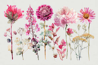 create a botanical watercolor illustration, floral drawing