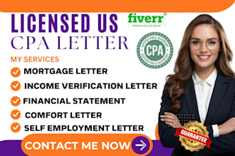 us CPA income verification ownership financial audit letter for mortgage, lease