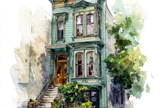 paint a watercolor house portrait or city space illustration
