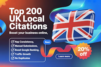 create top 200 best UK local SEO citations for business directories