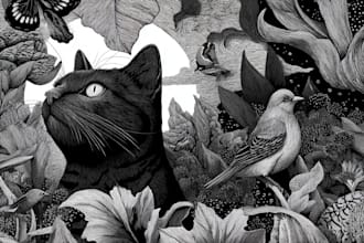 draw detailed black and white illustration