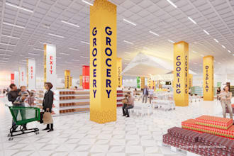 design a smart and modern cashierless supermarket interior