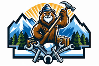 design outstanding mountain mascot logo with express delivery