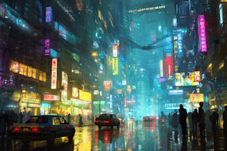 make a cyberpunk futuristic city art