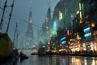 design an illustration of futuristic cyberpunk city