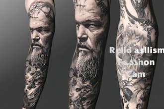 create a custom tattoo design , tattoo sleeve in realism