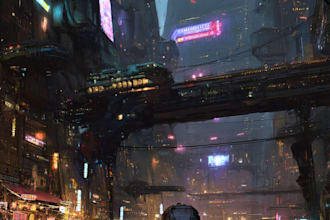 create a illustration of futuristic cyberpunk city
