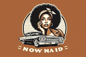 give creative classic car woman logo design with new concepts