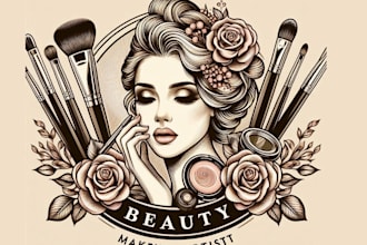 create vintage beauty makeup artist logo
