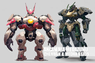 draw mecha gundam and humanoid character concept for you