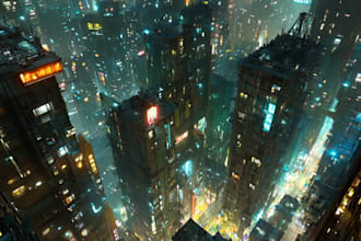 drawing sci fi illustration of futuristic cyberpunk city