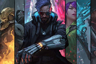 design cyberpunk and fantasy character splash art