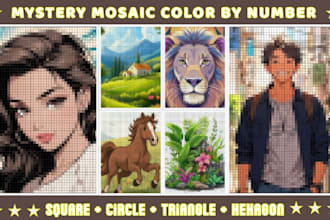 create unique mystery mosaic art for adult and kids coloring book design for kdp
