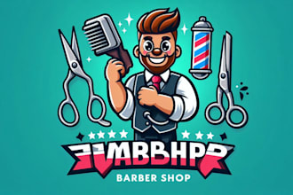 give a high quality barber shop mascot logo design for your company