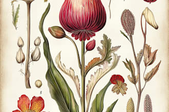 draw botanical illustration line art of plants, fruits