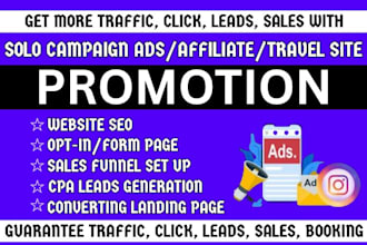 do travel site promotion airbnb listing solo campaign ads active leads marketing