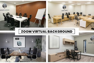 design office and custom zoom virtual background with 3d logo
