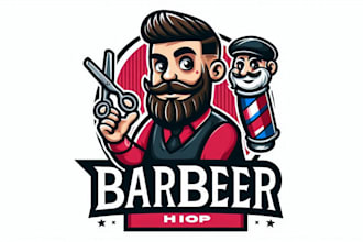 ive a high quality barber shop mascot logo design