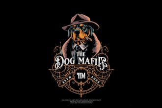 design an awesome mafia dog, raven bird, animal vintage logo in 12 hours