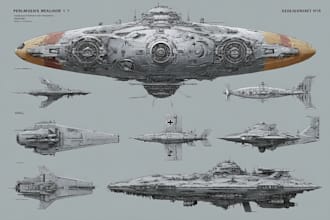 design a spaceship, sci fi illustration and sci fi art