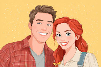 create cartoon disney couple portrait