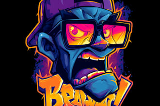 design custom cartoony, retro, colorful logo and t shirt