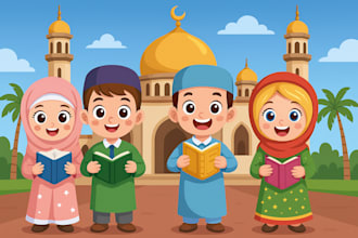 illustrate islamic and muslim childrens book characters and scenes