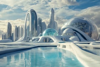 do science fiction city, cyberpunk, futuristic art illustration