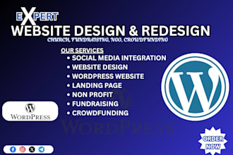 build a responsive wordpress fundraising  donation website for ngos churches