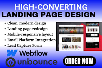 responsive unbounce webflow landing page design business product landing page