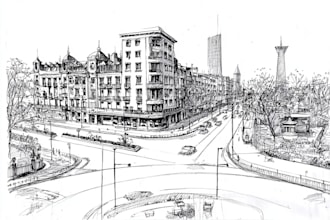 create an architecture or urban hand drawing sketch